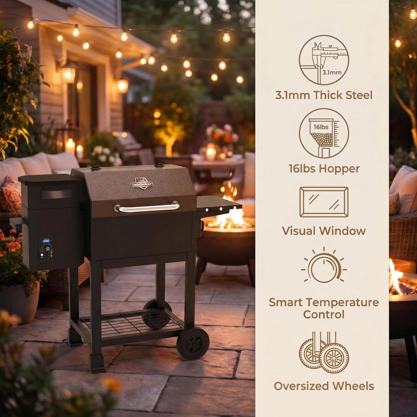 465 SQ.IN Wood Pellet Grill & Smoker with Side Shelf, 8 IN 1 BBQ Grill with PID Temperature Control for Outdoor Cooking, BBQ Camping and Patio