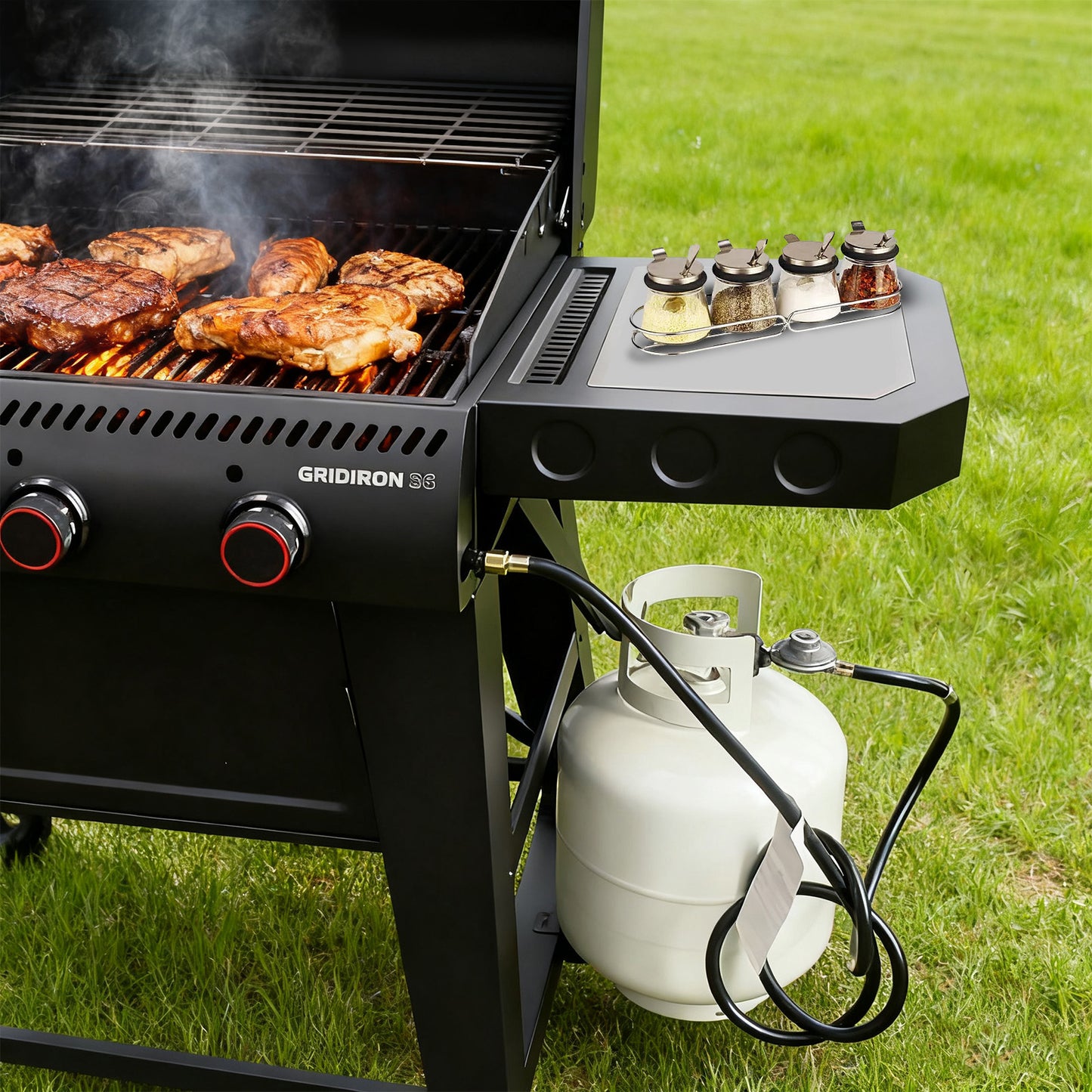 ROCKRAY Propane Regulator with Hose, 8FT, Black, 3/8" Female Flare & QCC1 Connector Gas Line Connector, 1 Piece