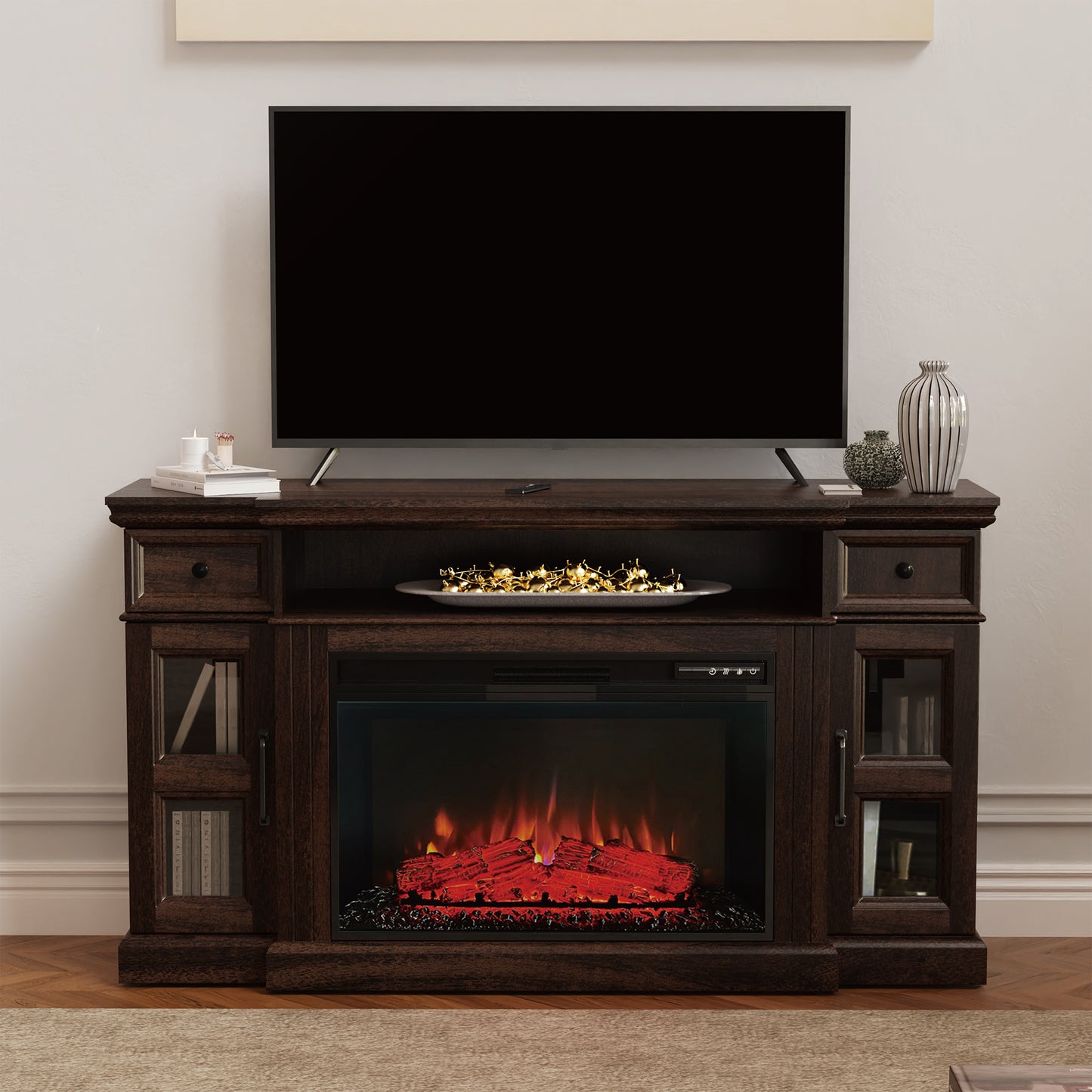 Ridley Media Fireplace Console, Brown