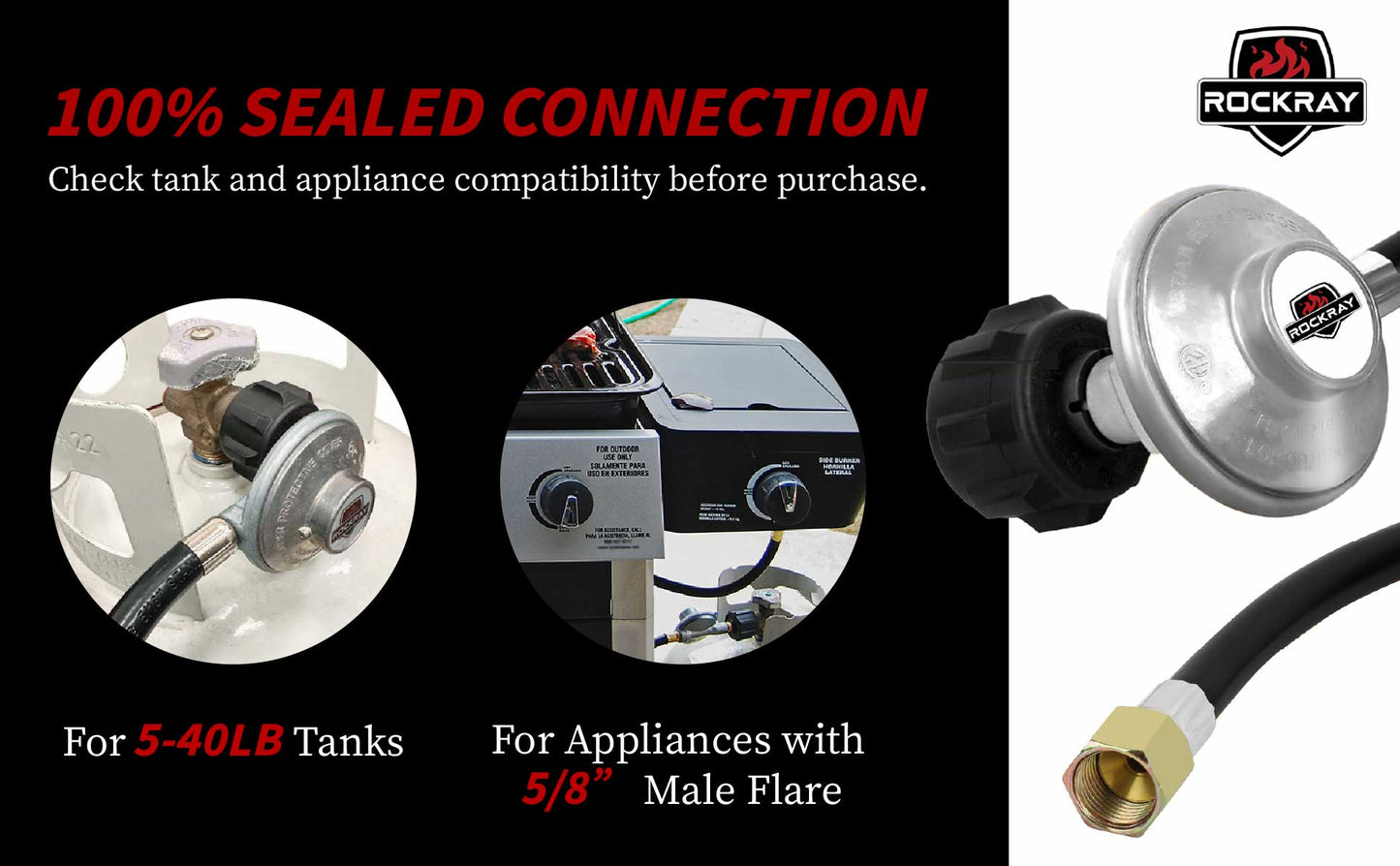 ROCKRAY Propane Regulator and Hose 6Ft , CSA Certified Gas Grill Adapter with QCC1 , Fits Weber Genesis/Spirit, Char-broil, Kenmore & Brinkmann Gas Grills