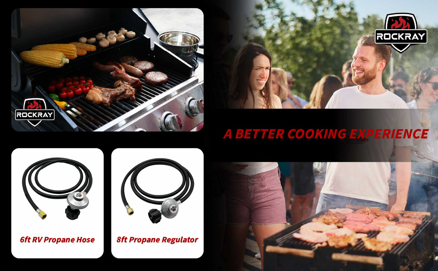 ROCKRAY Propane Regulator and Hose 6Ft , CSA Certified Gas Grill Adapter with QCC1 , Fits Weber Genesis/Spirit, Char-broil, Kenmore & Brinkmann Gas Grills
