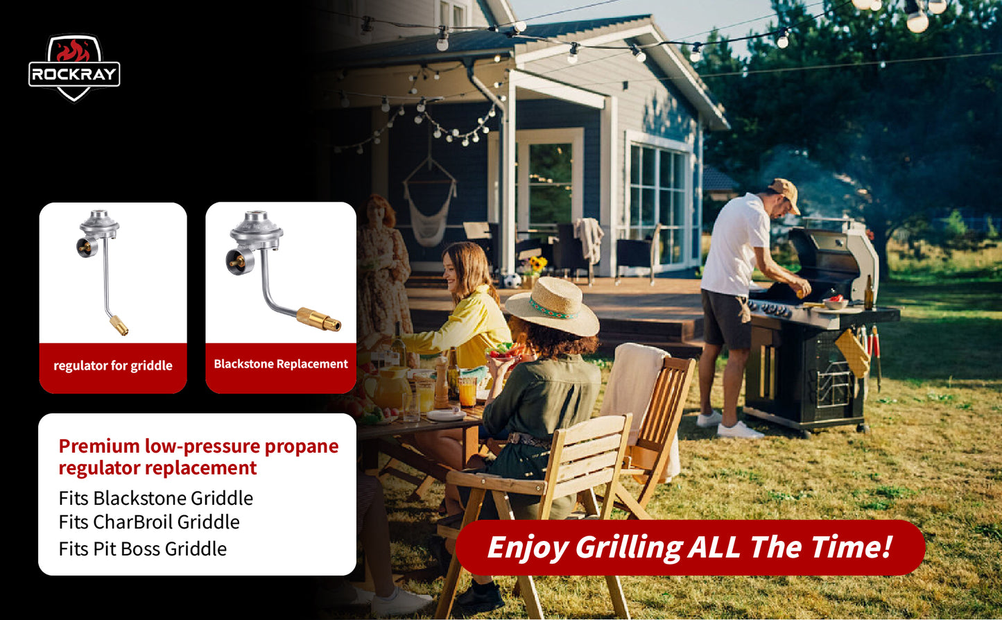Grill Griddle Regulator Replacement for Blackstone 17"/22" Tabletop - CSA Certified Propane Regulator with Knurled Grip