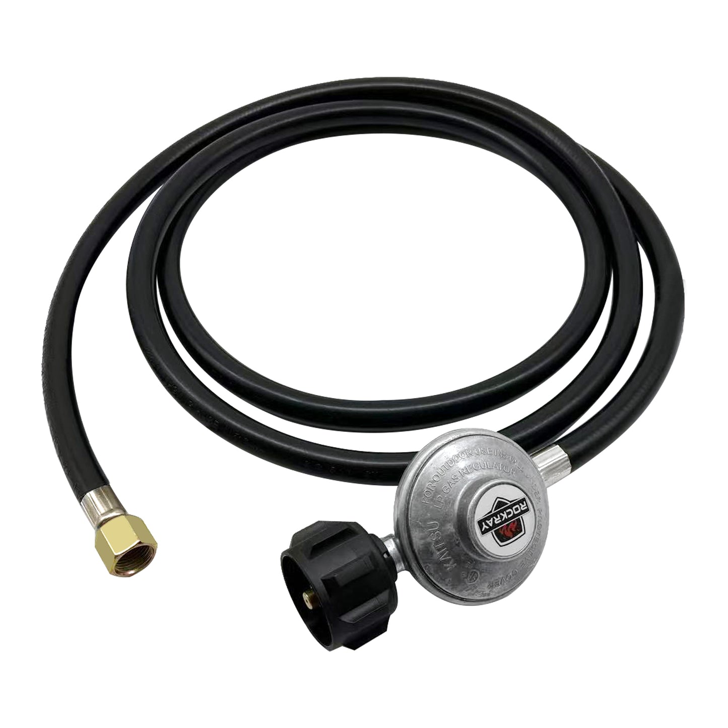ROCKRAY Propane Regulator with Hose, 8FT, Black, 3/8" Female Flare & QCC1 Connector Gas Line Connector, 1 Piece