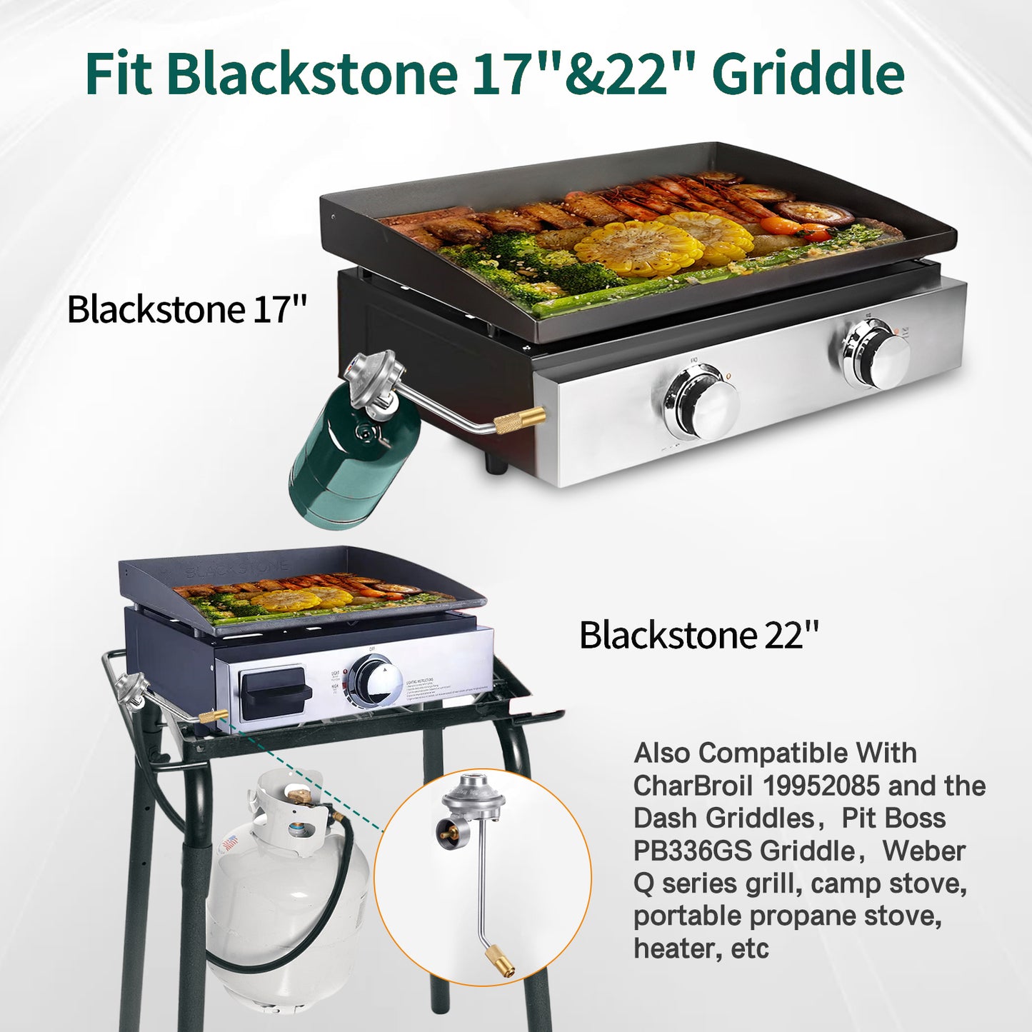 ROCKRAY Griddle Regulator Replacement for Blackstone 17"/22" Tabletop Griddles,CSA Certified Griddle Propane Adaptor for 1-20LB Tanks